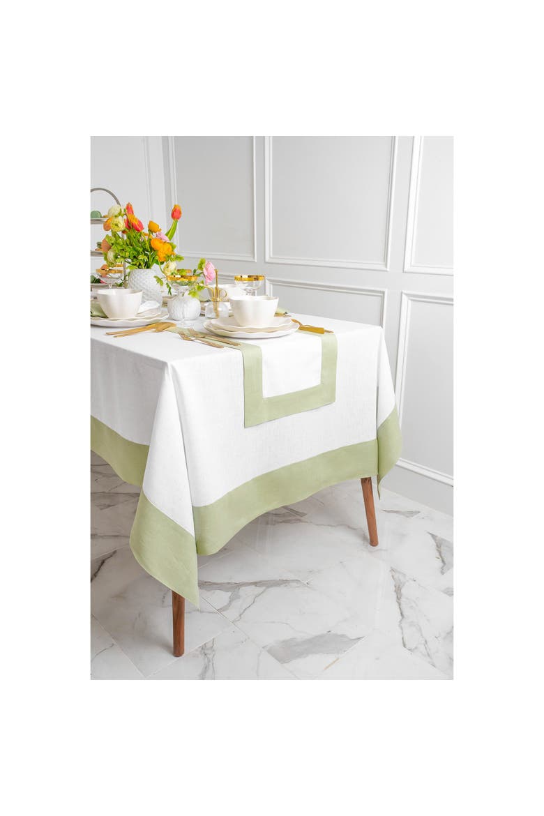 Linen Tablecloth - Contempo, Alternate, color, Sage Green and White