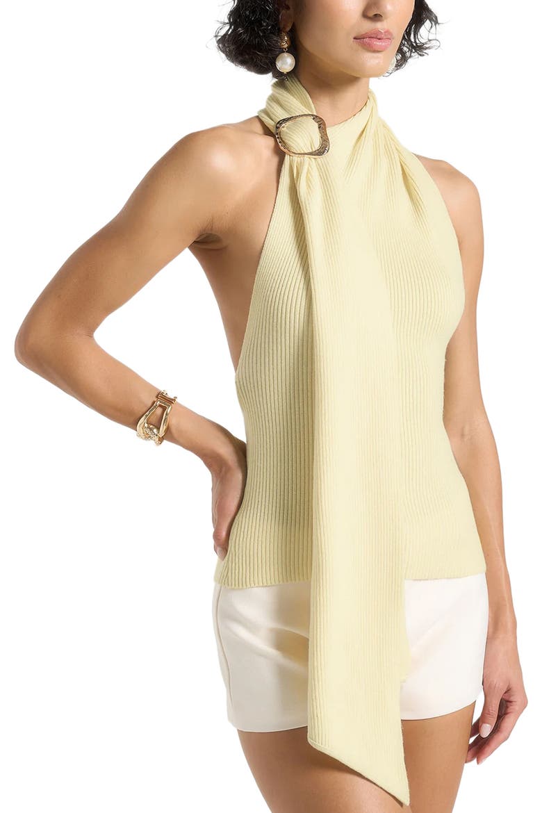 Elodie Knitted Draped Halterneck Top, Alternate, color, Pale Yellow