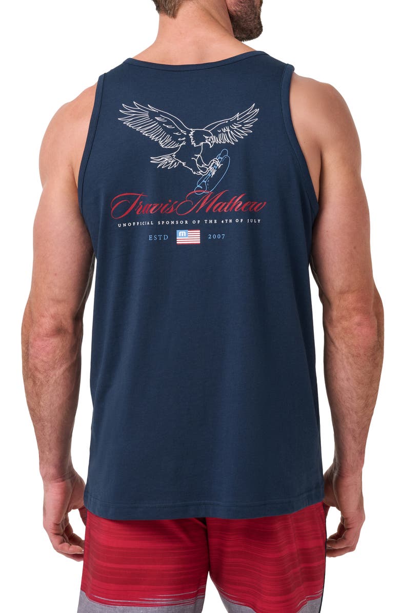 TravisMathew Red White BBQ Cotton Graphic Tank, Alternate, color, Total Eclipse