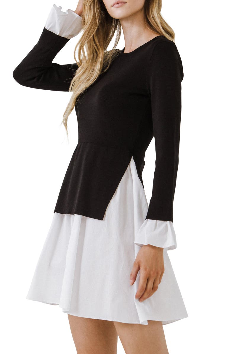 English Factory Combo Knit & Poplin Dress, Alternate, color,