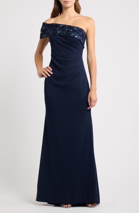 Soutache One-Shoulder Crepe Mermaid Gown