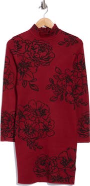 Madden Girl Floral Jacquard Mock Neck Minidress