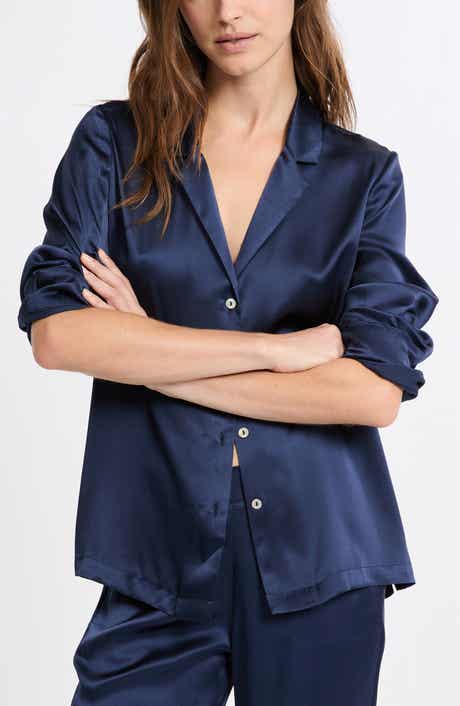 Pearly Silk Chemise Button-Up Pajama Shirt
