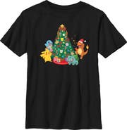 POKEMON Boy's Pokemon Christmas Tree Characters  Graphic T-Shirt