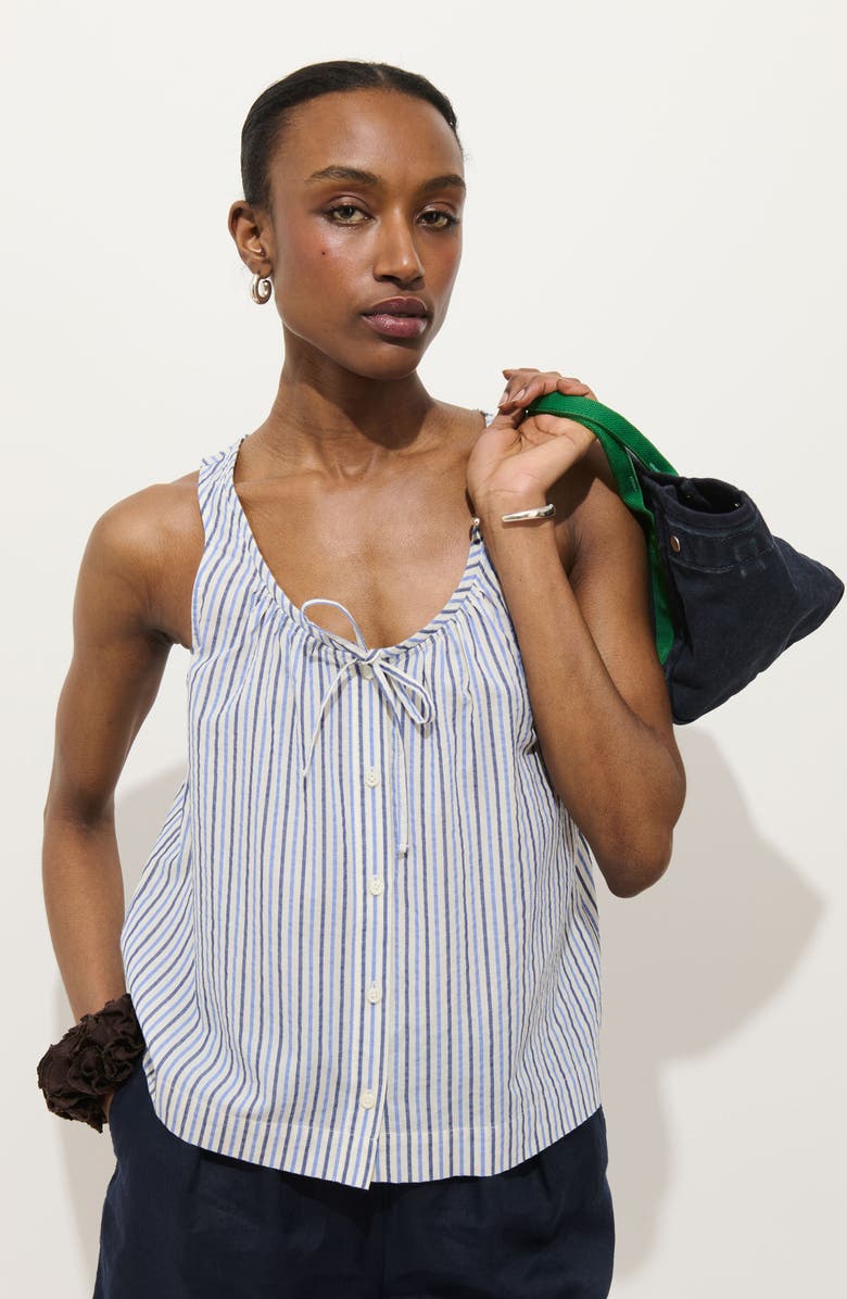 Alex Mill Sidney Stripe Sleeveless Linen Button-Up Top, Alternate, color, Blue Multi Stripe