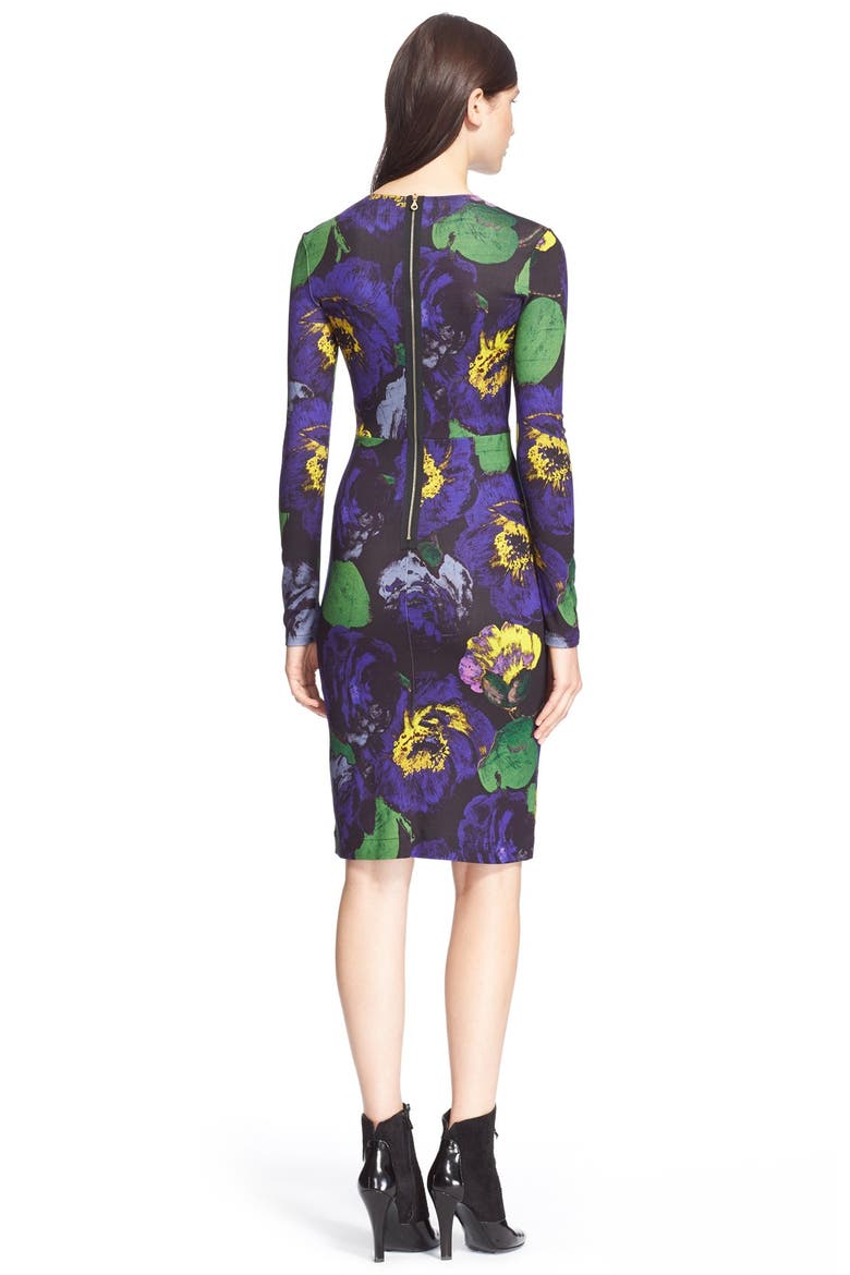 'Eileen' Floral Print Ponte Knit Sheath Dress, Alternate, color, PURPLE/ GREEN