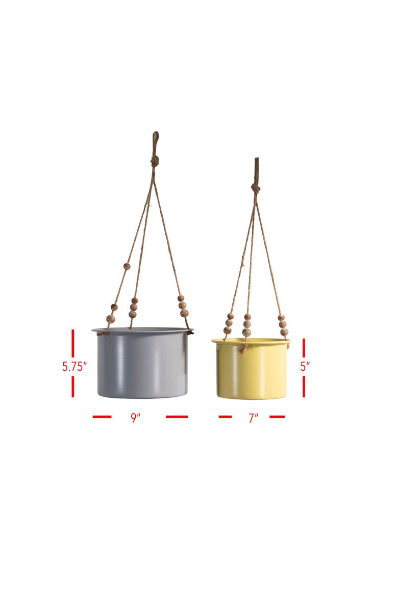 Foreside Home and Garden Set of 2 Hanging Planters with Wood Bead Details - Foreside Home & Garden, Alternate, color, Gray