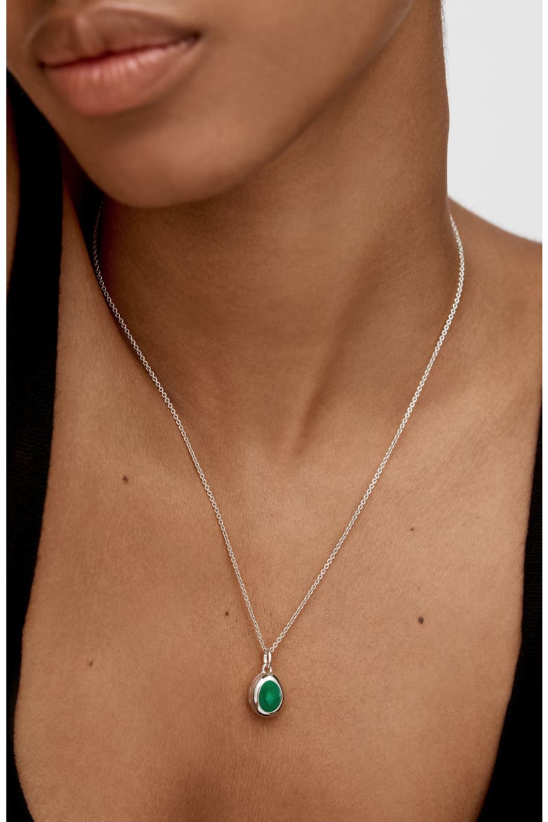 Birthstone Locket Pendant, Alternate, color, STERLING SILVER / GREEN ONYX
