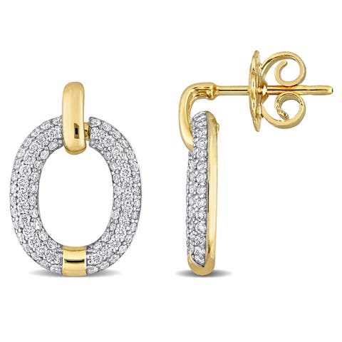 3/4 CTW Diamond Oval Circle Earrings 14k Gold