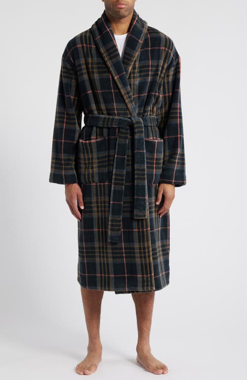 Majestic International Nor'easter Plaid Fleece Robe in Charcoal 