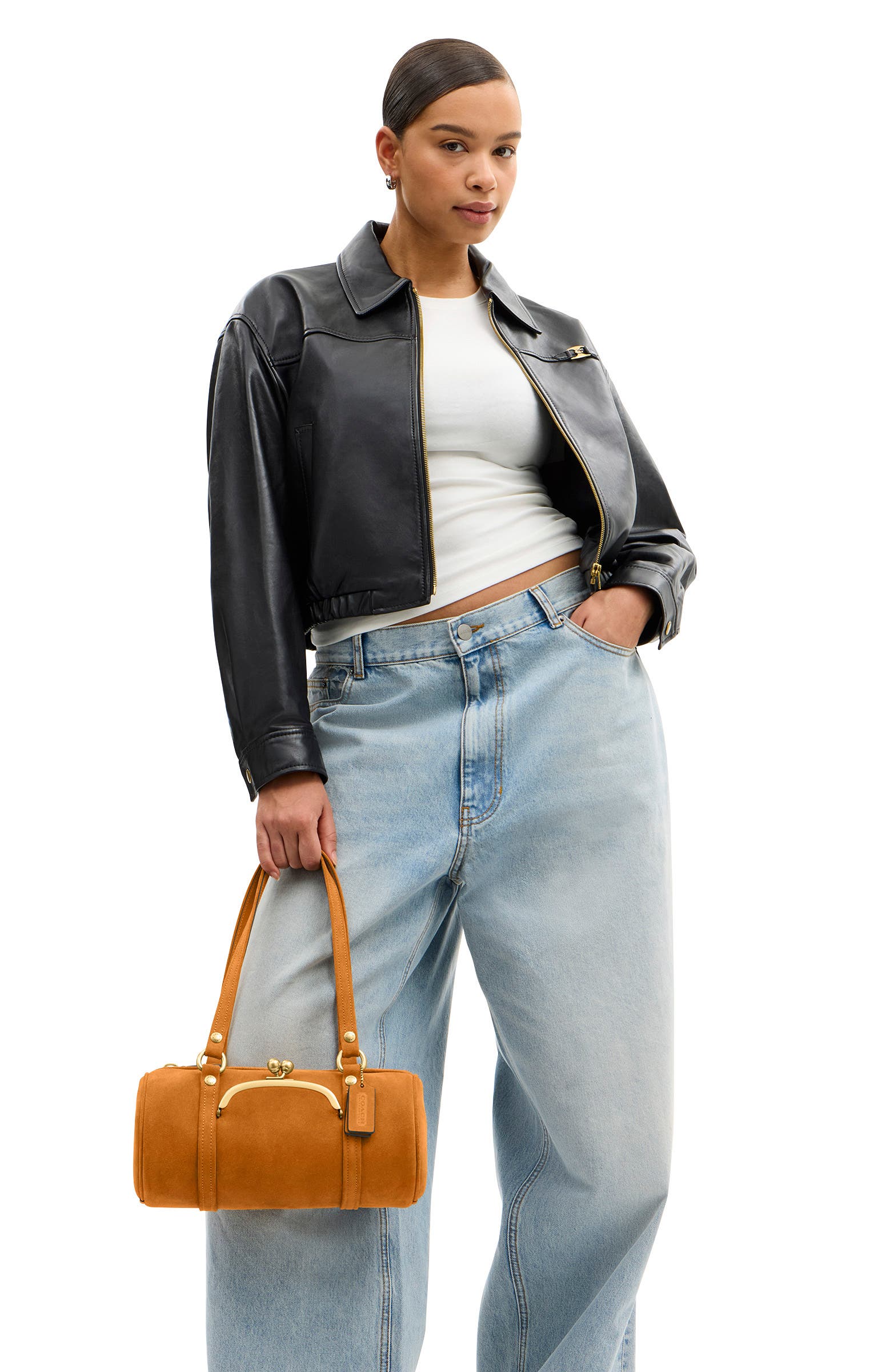 Kisslock 28 Suede Barrel Bag, Alternate, color, B4/ MARIGOLD