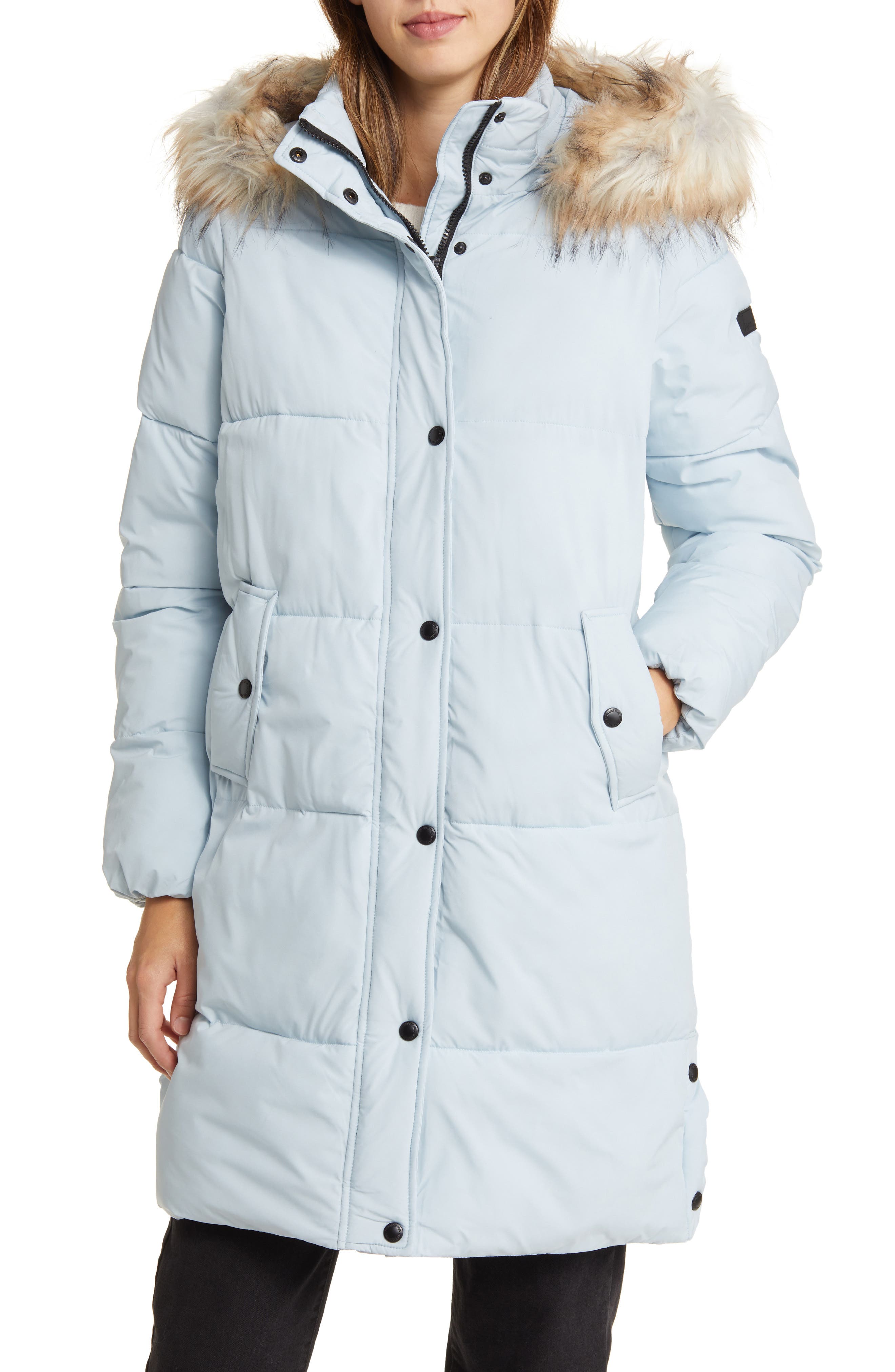 Sam Edelman Hooded Puffer Coat with Faux Fur Trim