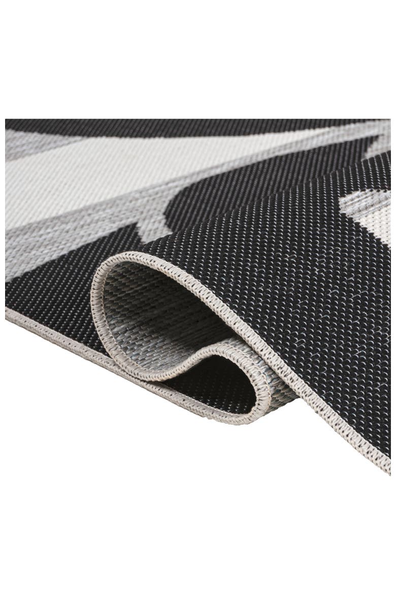 Allison Classic Beach Stripe and Monstera Leaf Indoor/Outdoor Rug, Alternate, color, Black/Gray