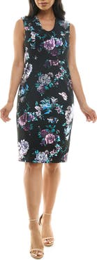 Nina Leonard Floral U Neck Sleeveless Scuba Knit Sheath Dress