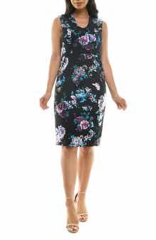 Nina Leonard Floral U Neck Sleeveless Scuba Knit Sheath Dress