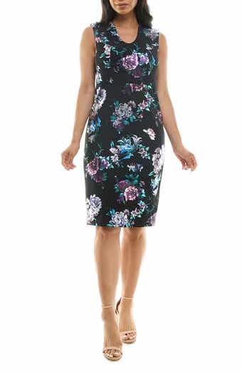 Nina Leonard Floral U Neck Sleeveless Scuba Knit Sheath Dress