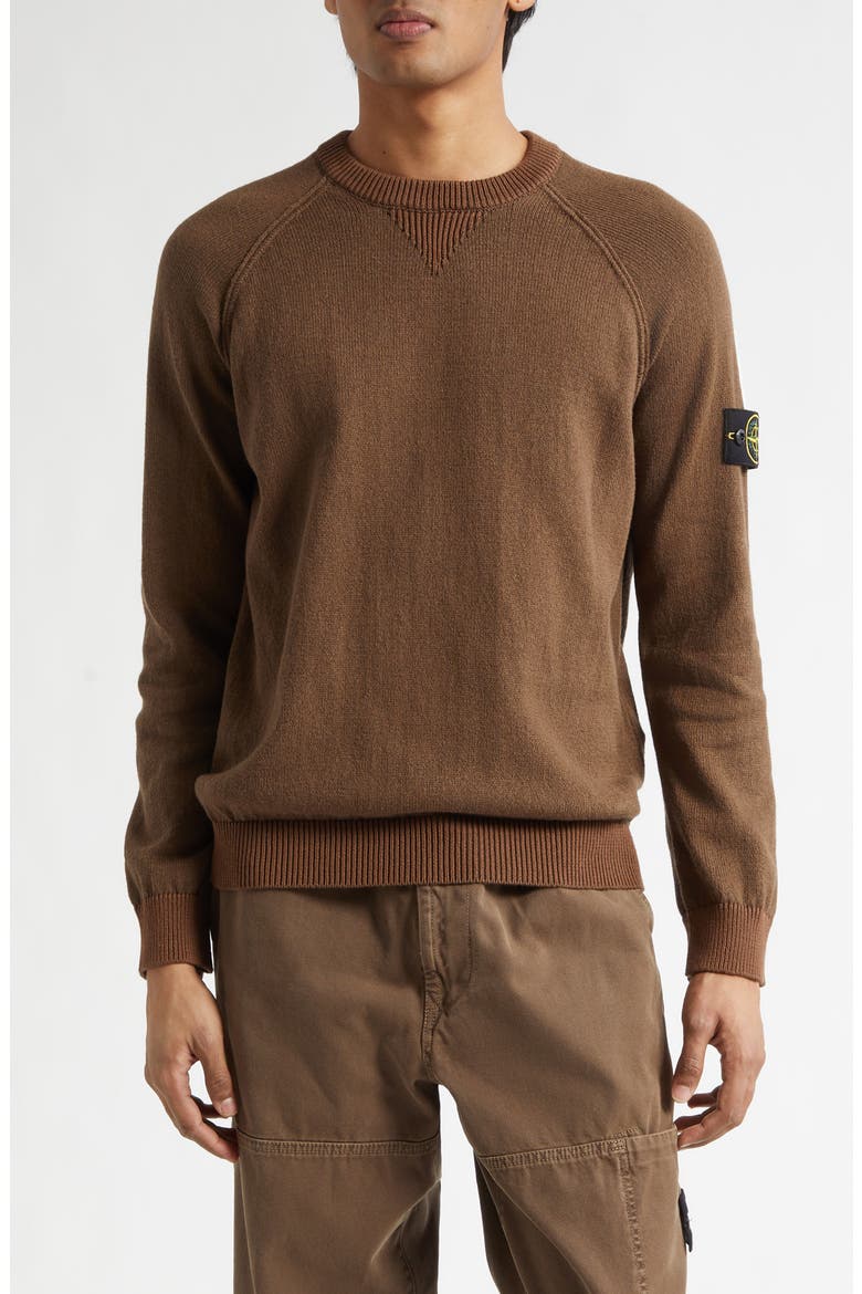 Compass Logo Patch Organic Cotton Crewneck Sweatshirt, Main, color, UMBER