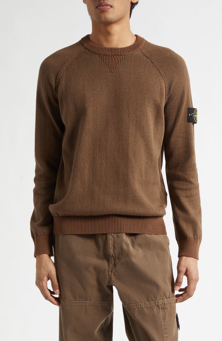 Stone Island Compass Logo Patch Organic Cotton Crewneck Sweatshirt, Main, color, Umber