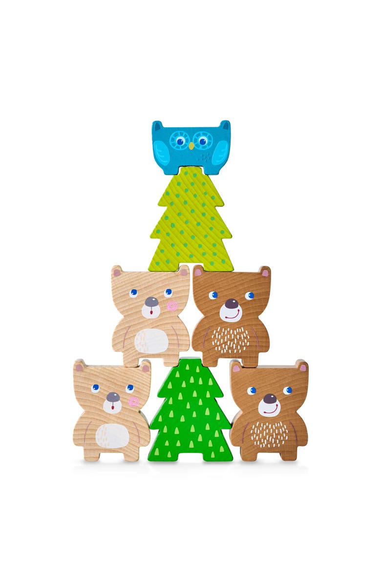 HABA Forest Friends Wooden Stacking Toy - Montessori Sorting Game & Shape Sorter for Toddlers - Educational Wooden Blocks for Preschool Learning, Main, color, Green Multi
