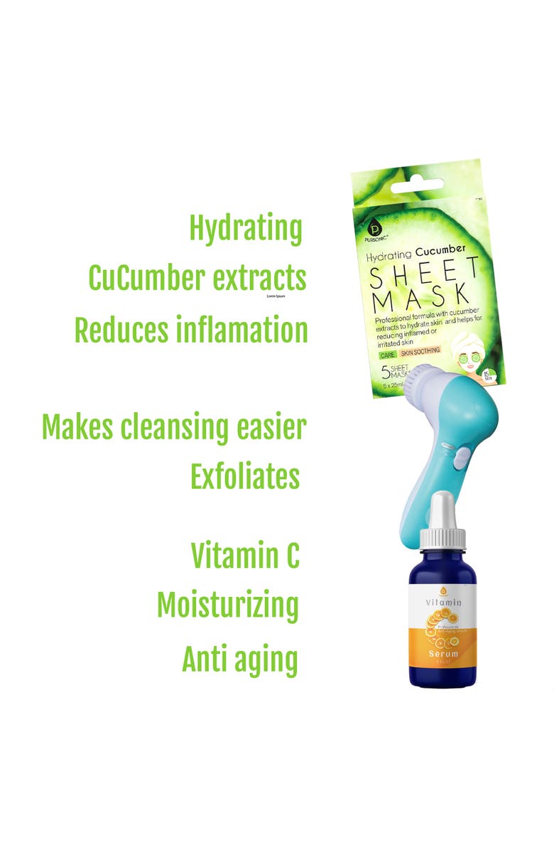 PURSONIC Ultimate Skincare Gift Bundle Hydrating Cucumber Sheet Masks, Alternate, color, Turquoise/Aqua