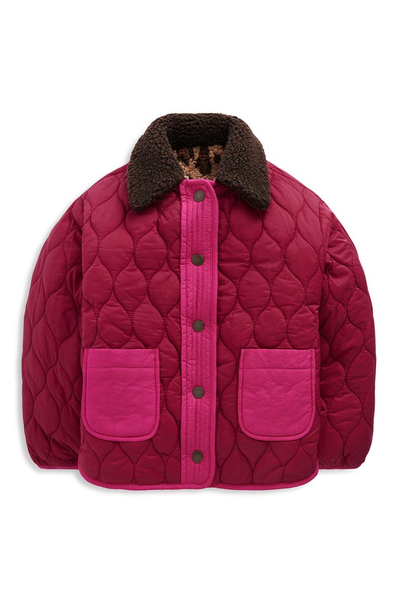 Kids' Reversible Quilted Borg Jacket, Main, color, LEOPARD MULTI