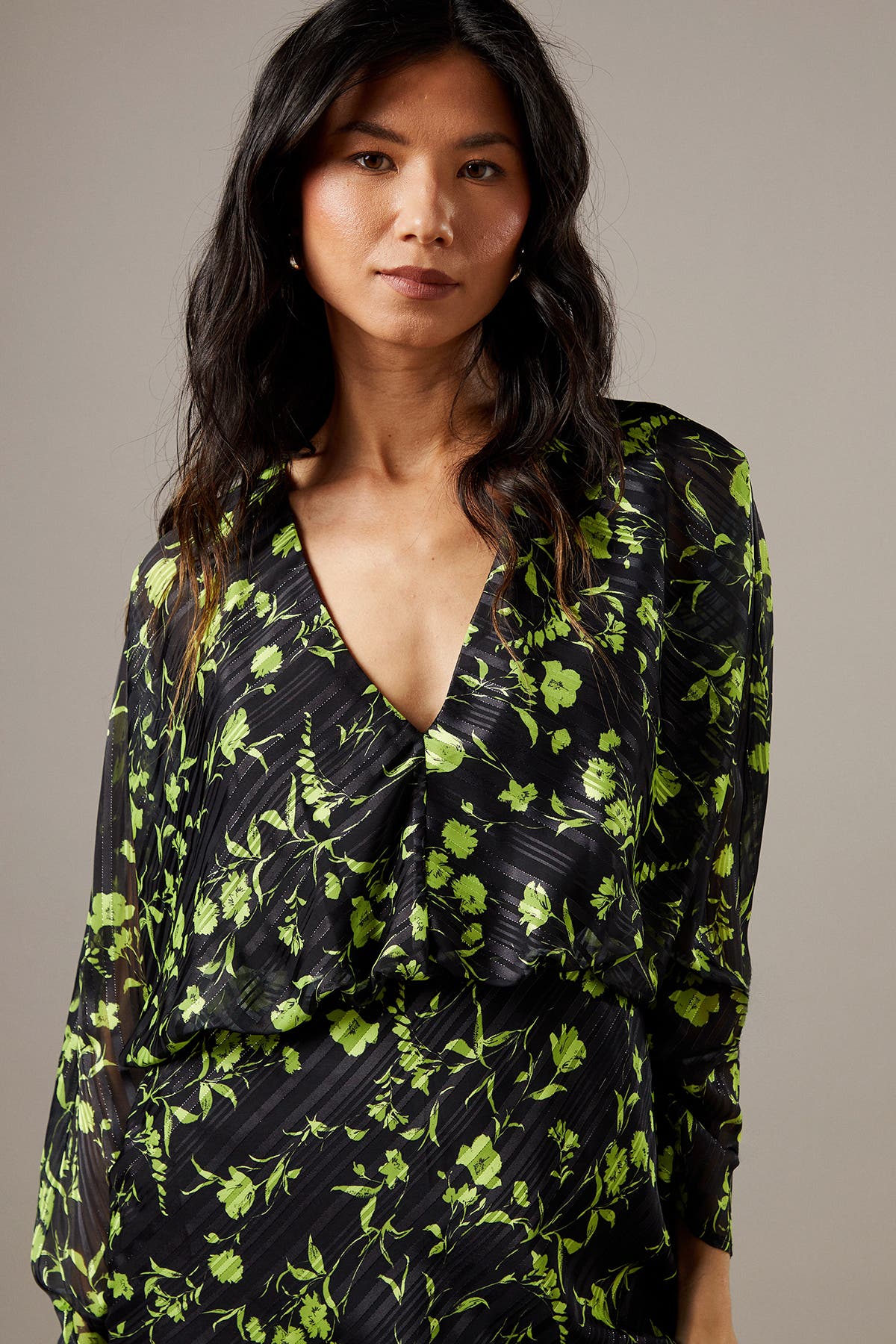Shadow Stripe Floral Batwing Midi Dress - image 2