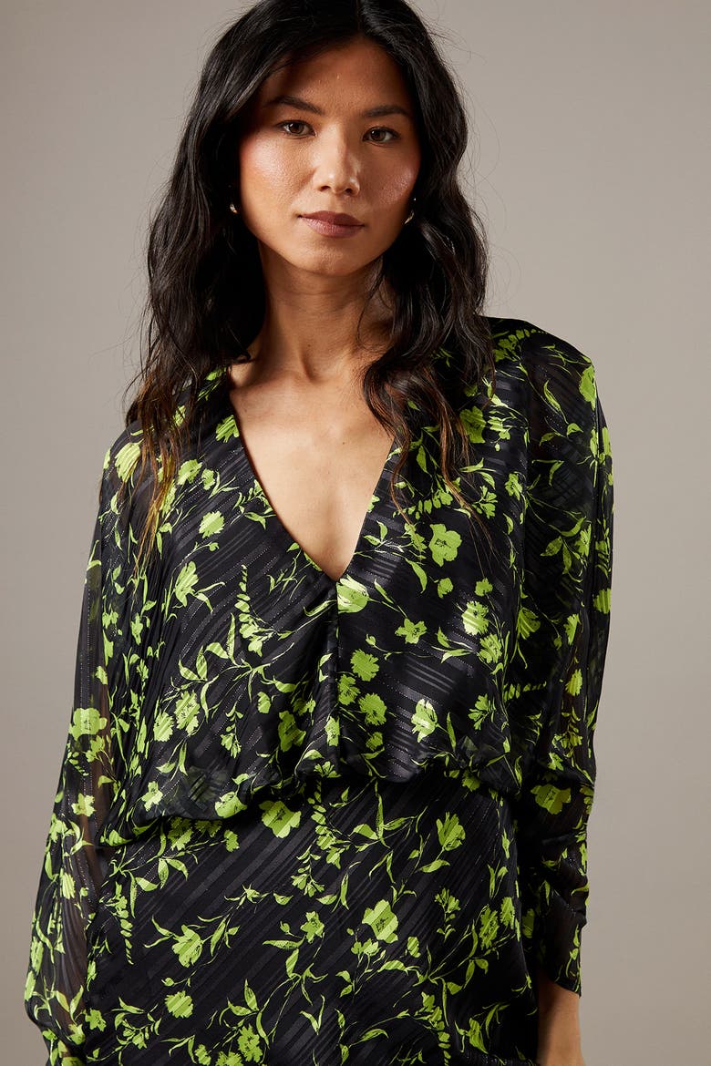 Shadow Stripe Floral Batwing Midi Dress, Alternate, color, Floral