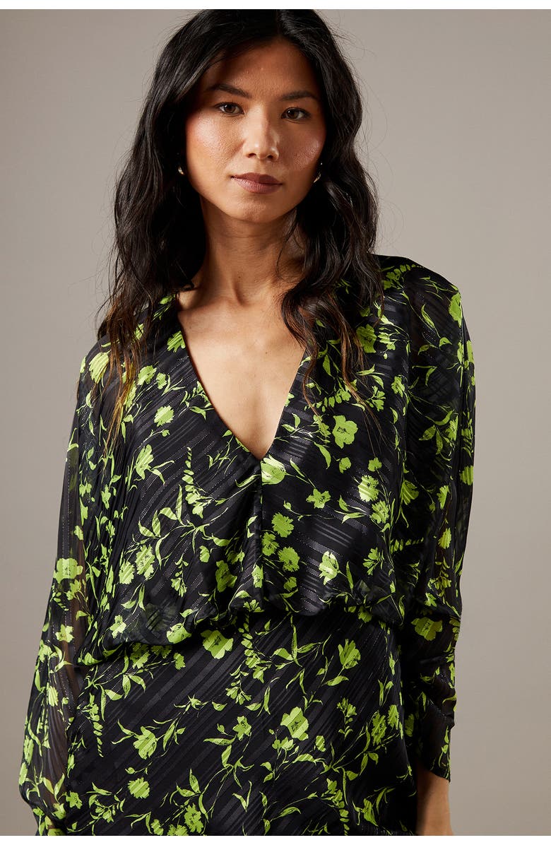 Warehouse Shadow Stripe Floral Batwing Midi Dress, Alternate, color, Floral