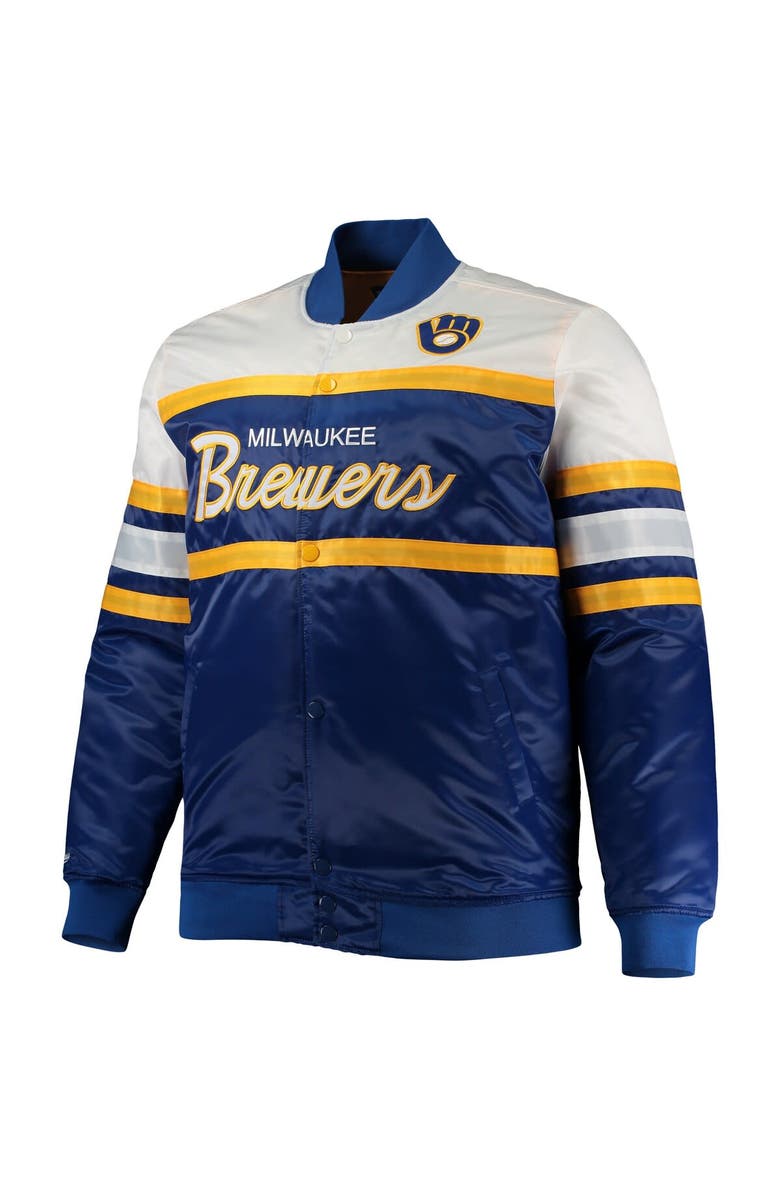 Mitchell & Ness Men's Mitchell & Ness Royal/Gold Milwaukee Brewers Big & Tall Coaches Satin Full-Snap Jacket, Alternate, color, 