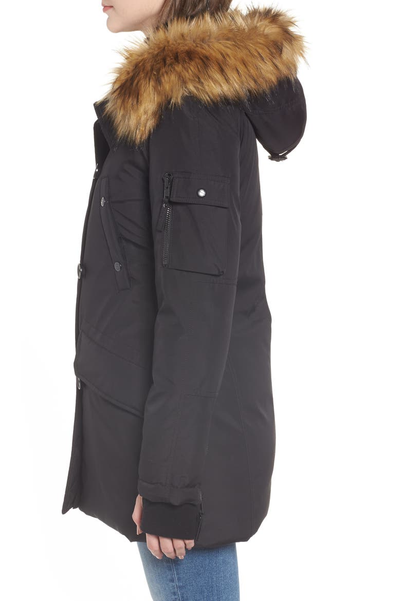 Faux Fur Trim Down Parka, Alternate, color, BLACK
