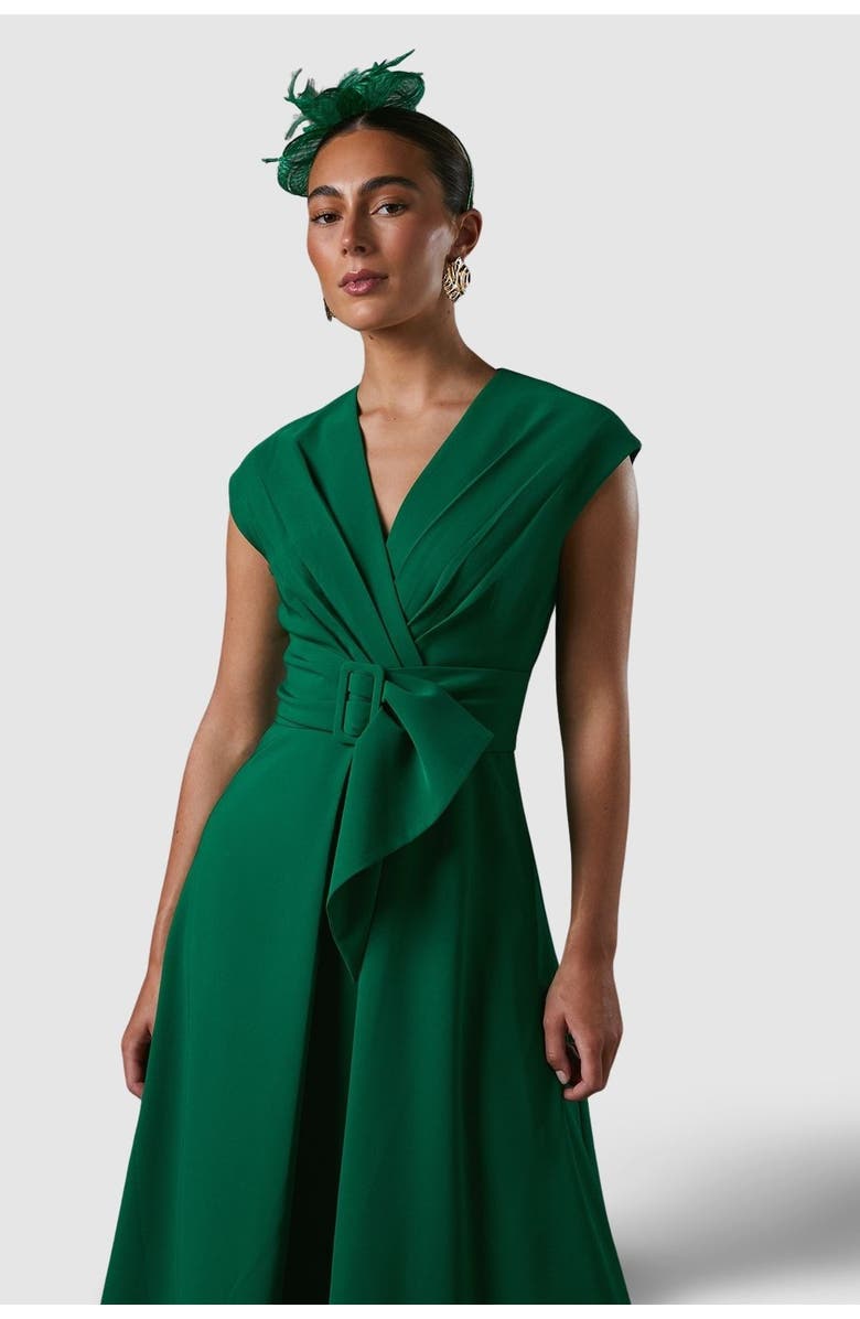Coast Belted Crepe V-Neck Midi Dress, Alternate, color, Emerald