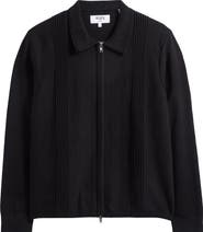 Wax London Lennox Ribbed Knit Cotton & Cashmere Zip-Up Shirt
