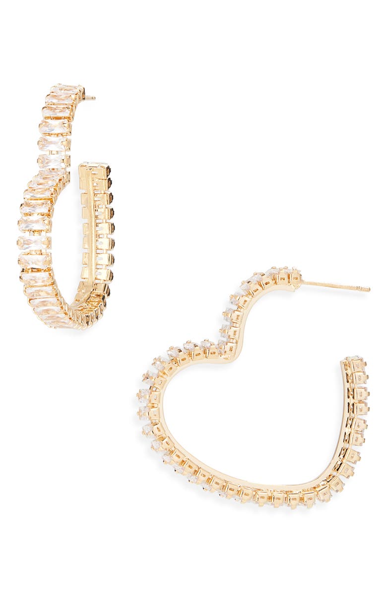 Tasha Cubic Zirconia Heart Hoop Earrings, Main, color, Gold