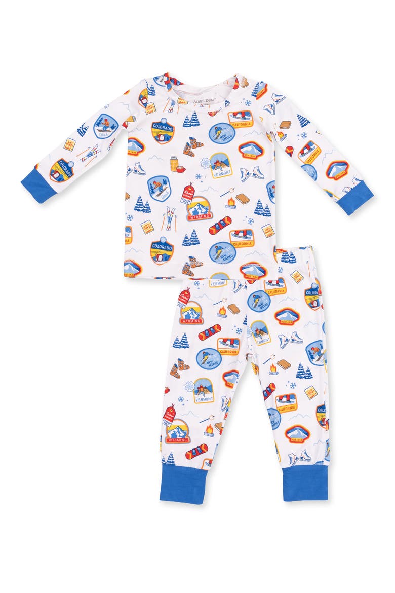 Kids' Vintage Ski Patches Fitted Two-Piece Pajamas, Main, color, WHITE