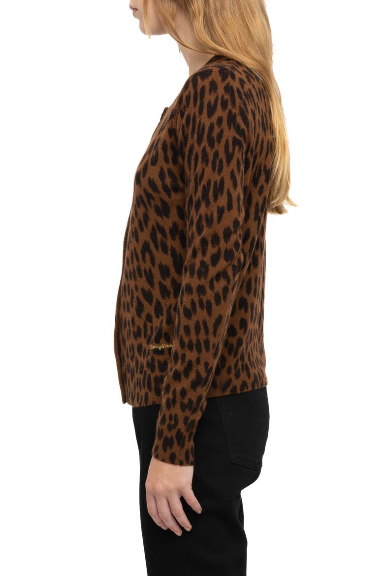 Missya Leopard Wool & Cashmere Cardigan, Alternate, color, CARAMEL