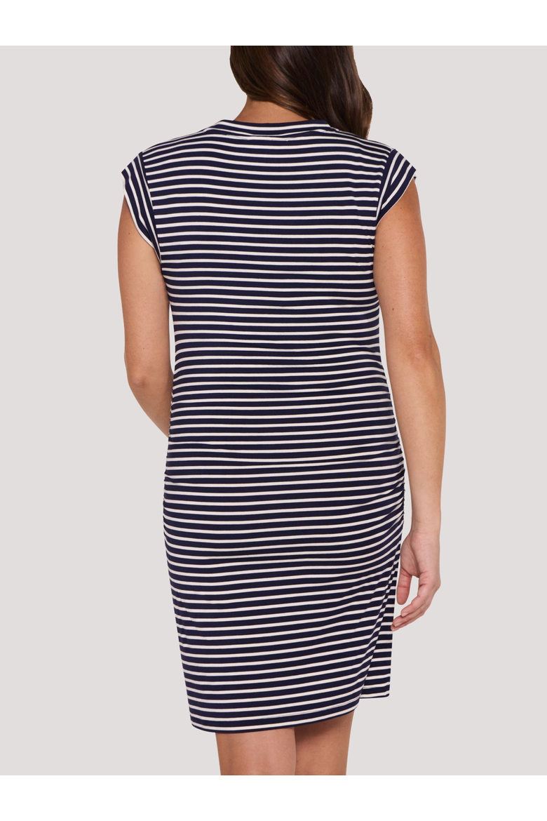 Muscle Sleeve V-Neck Mini Dress, Alternate, color, Peacoat & White Stripe