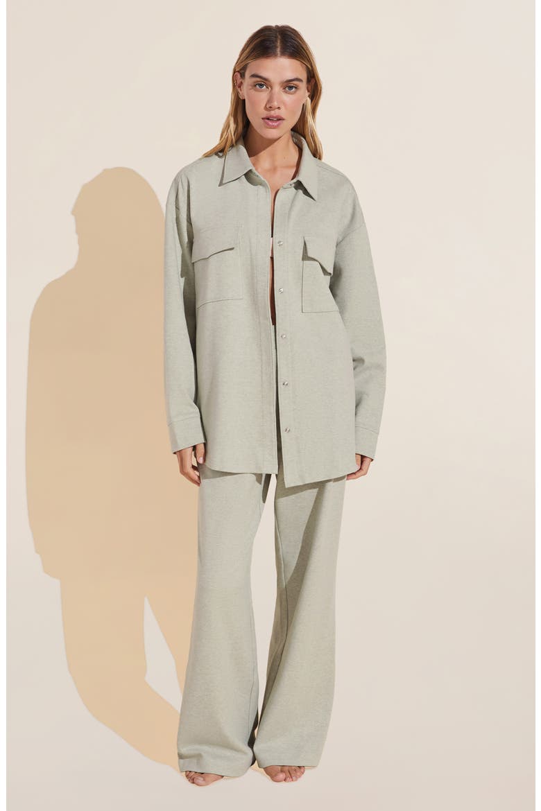 Luxe Sweats Stretch Cotton Snap Shacket, Alternate, color, BOTANICAL ZEN GREEN