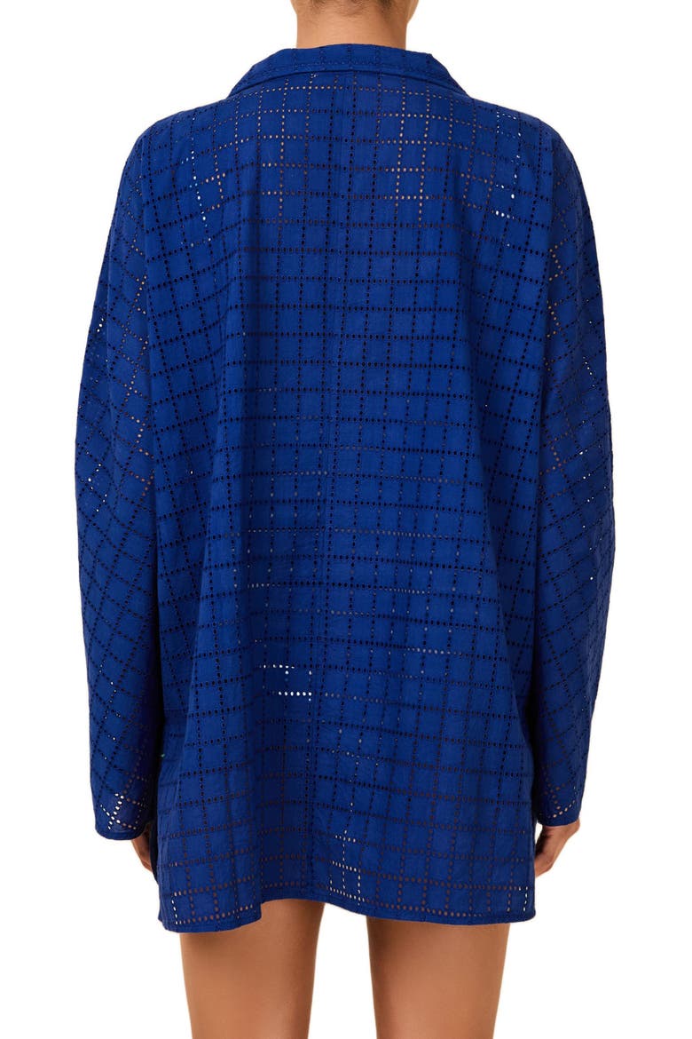 The Alba Embroidered Eyelet Long Sleeve Cotton Cover-Up Tunic, Alternate, color, MARITIME NAVY