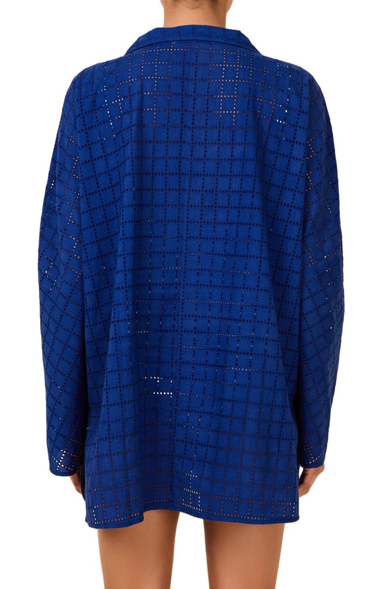 Solid & Striped The Alba Embroidered Eyelet Long Sleeve Cotton Cover-Up Tunic, Alternate, color, Maritime Navy