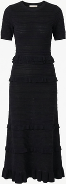 Modenaire Textured Ruffle Trim Knit Midi Dress