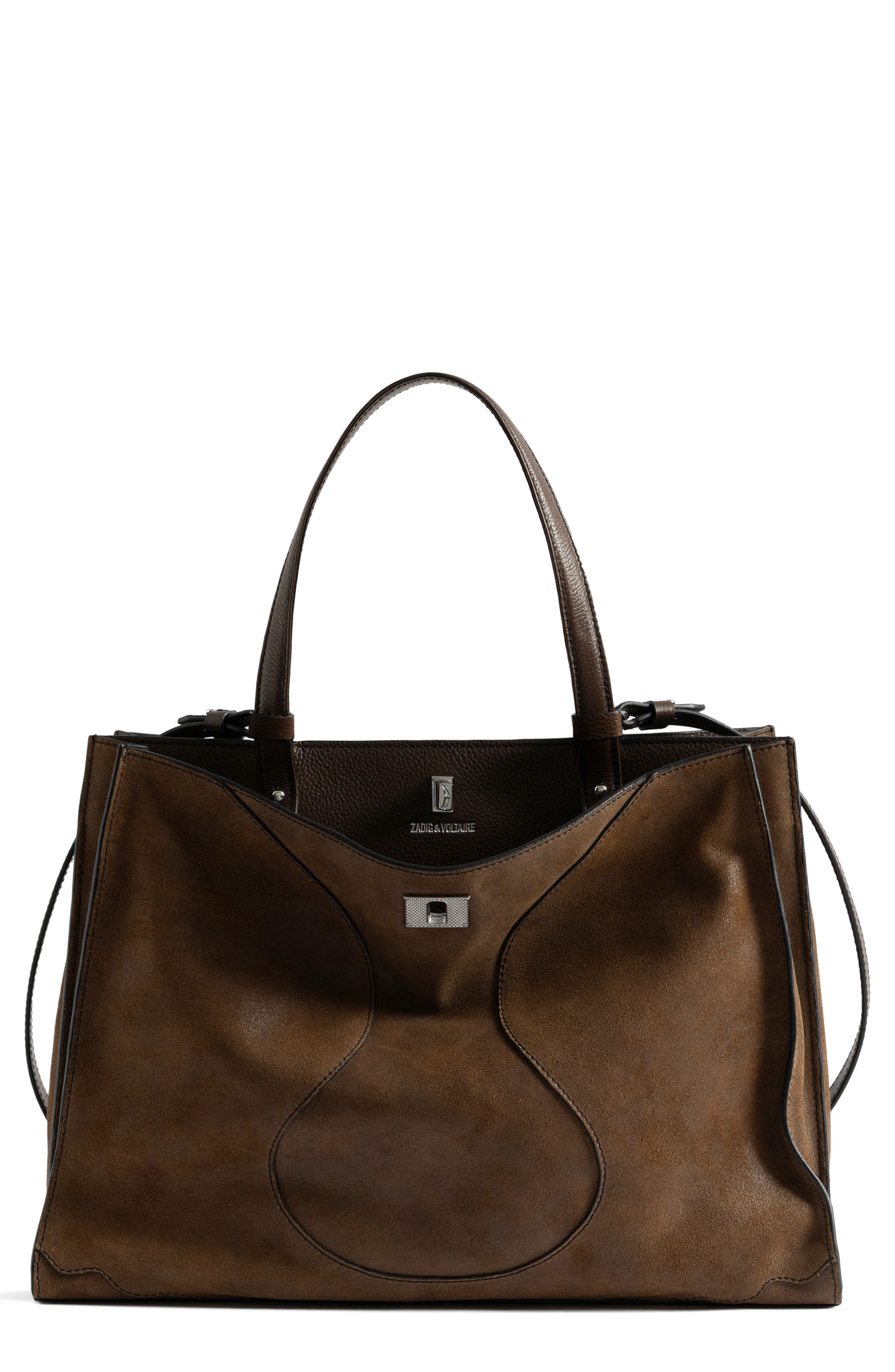 Zadig & Voltaire Jack Suede & Leather Shoulder Bag, Main, color, Wood
