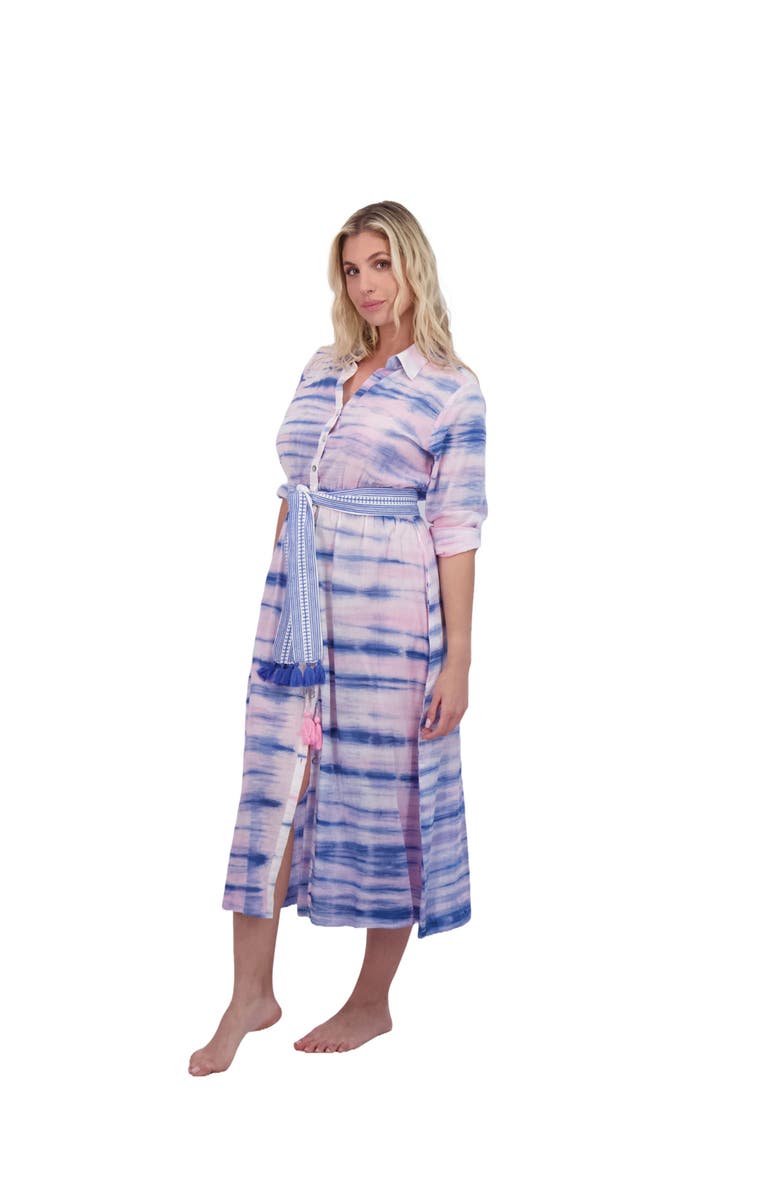 Mer St. Barth Anais Women's Button Front Shirtdress Rose Lapis Blue Shibori, Alternate, color, Pink