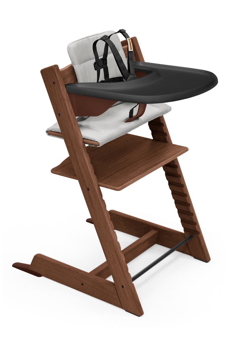 Tripp Trapp® Highchair², Cushion & Stokke® Tray, Main, color, OAK WARM BROWN W/ ANTHRACITE