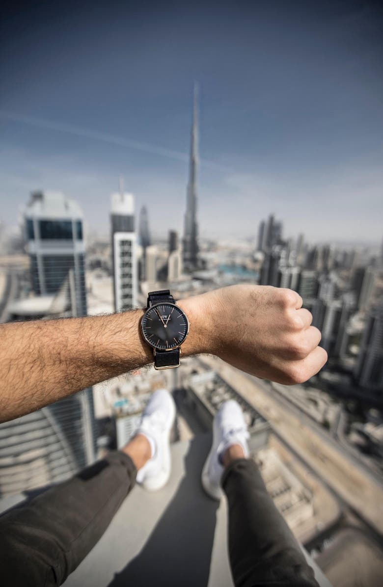 Daniel Wellington Classic Cornwall NATO Strap Watch, 40mm, Alternate, color, Rose Gold/ Black