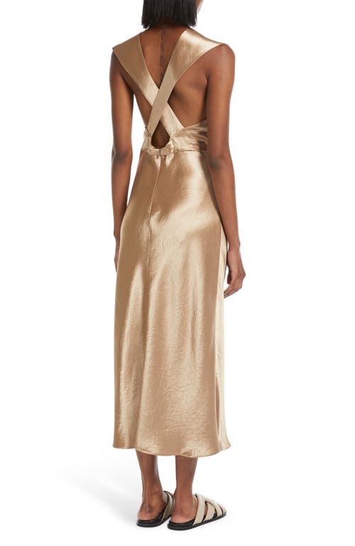 Mm Glizia Crinkled Satin Slipdress In Camel