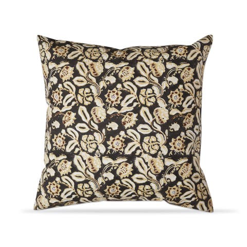 Black Honeysuckle Block Print Cotton Throw Pillow Accent