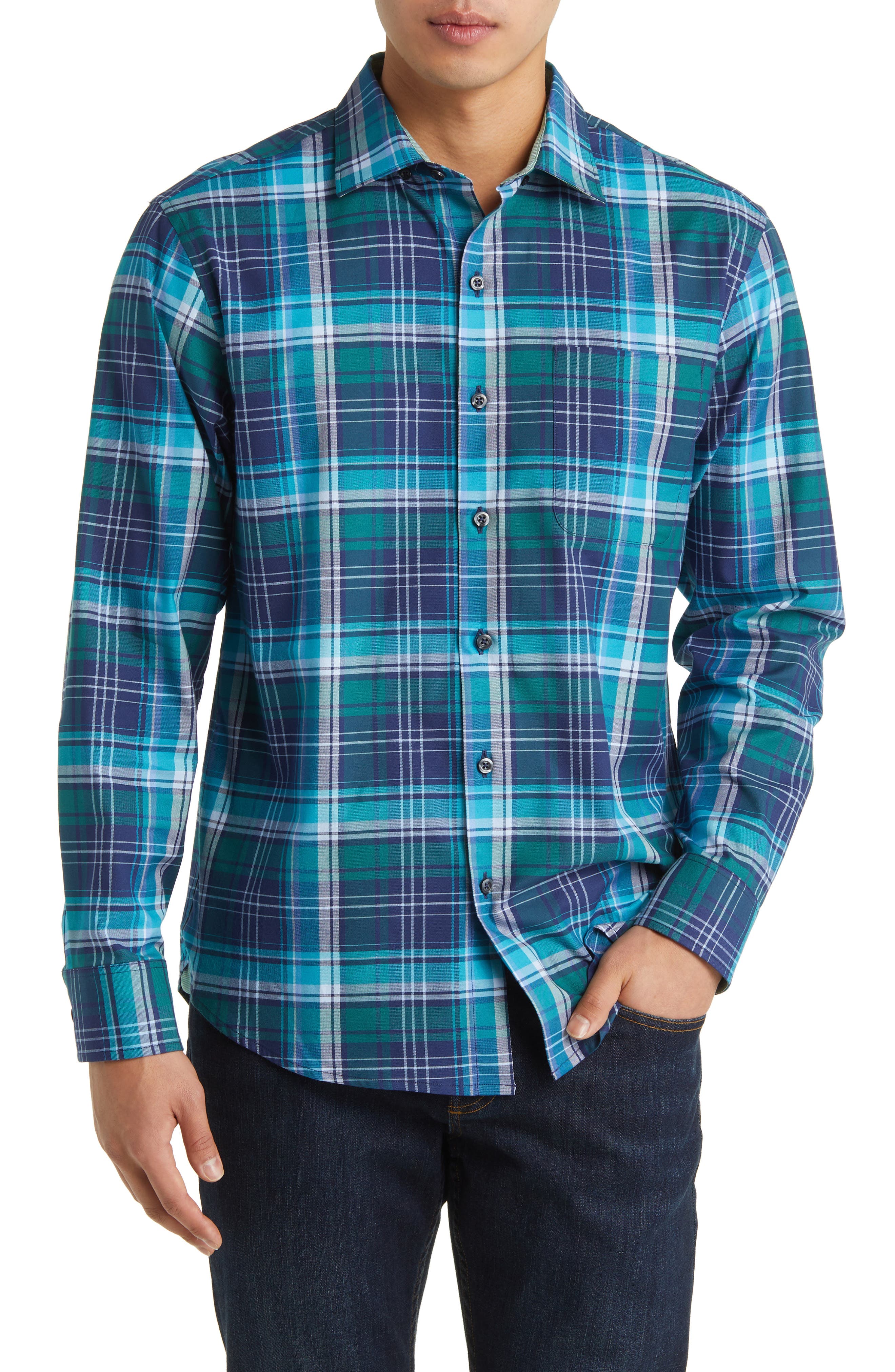 Tommy Bahama Lazlo Check Stretch Cotton & Silk Button-Up Shirt
