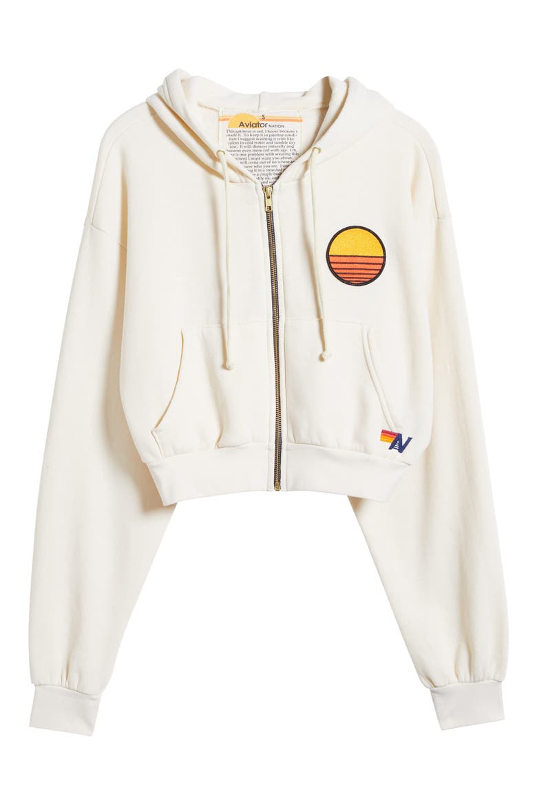 Sunset Patch Crop Zip Hoodie, Alternate, color, VINTAGE WHITE