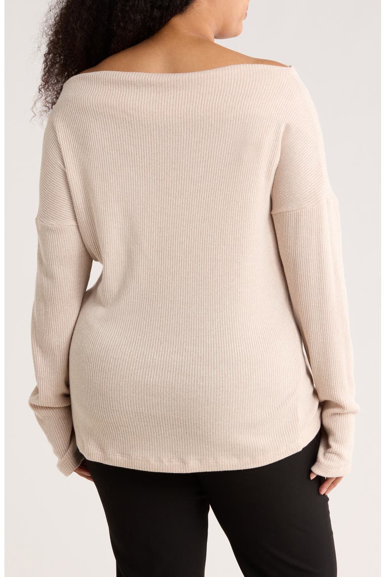 Off the Shoulder Rib Knit Long Sleeve Top, Alternate, color, SEASHELL