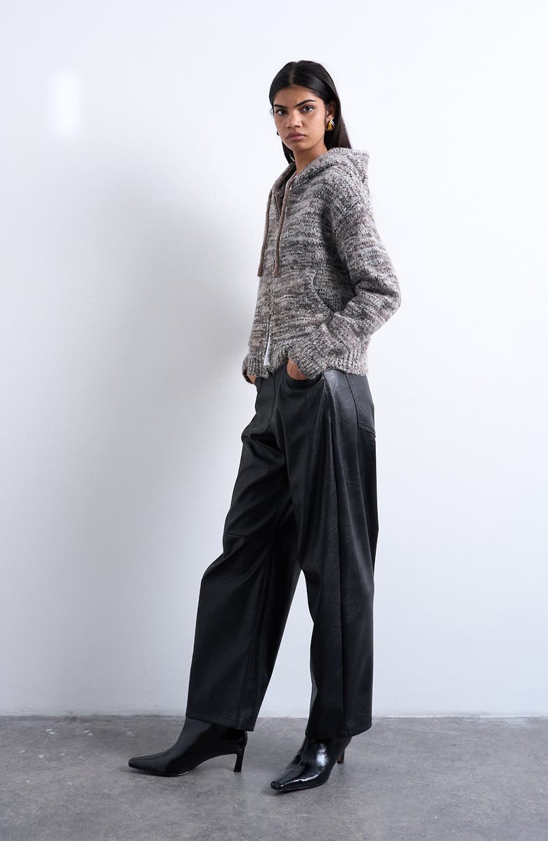 Topshop Zip Front Knit Hoodie, Alternate, color, Grey